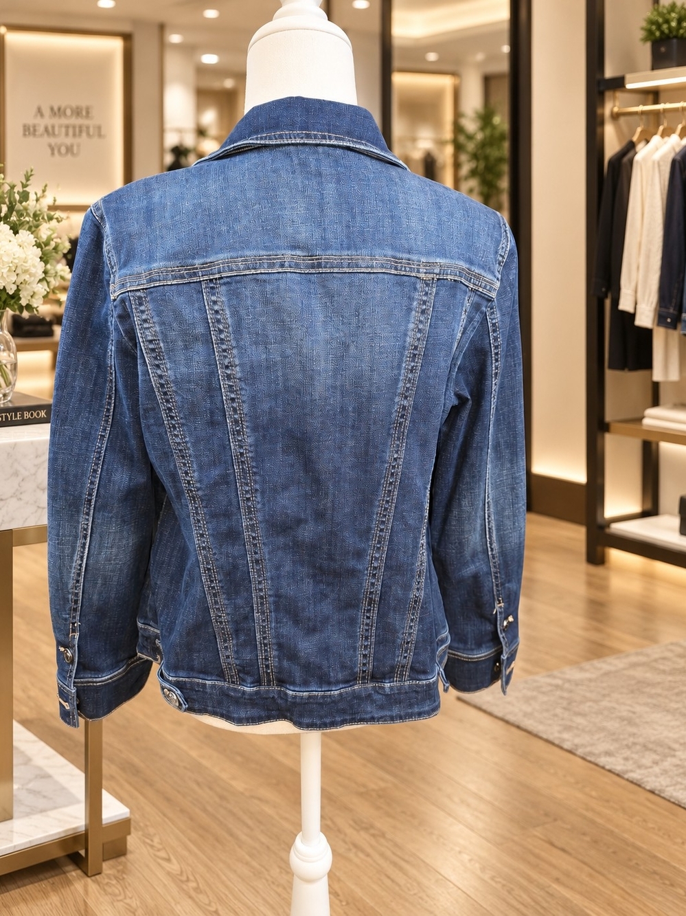 Chico’s Size 1 M 8/10 Dark Wash Denim Jean Jacket Classic Button Front - Picture 4 of 6